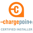 ChargePoint Certified Installer logo with orange map-pin C icon, ChargePoint wordmark and CERTIFIED INSTALLER text